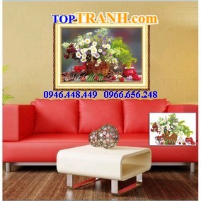 Tranh gắn đá bình hoa cúc
